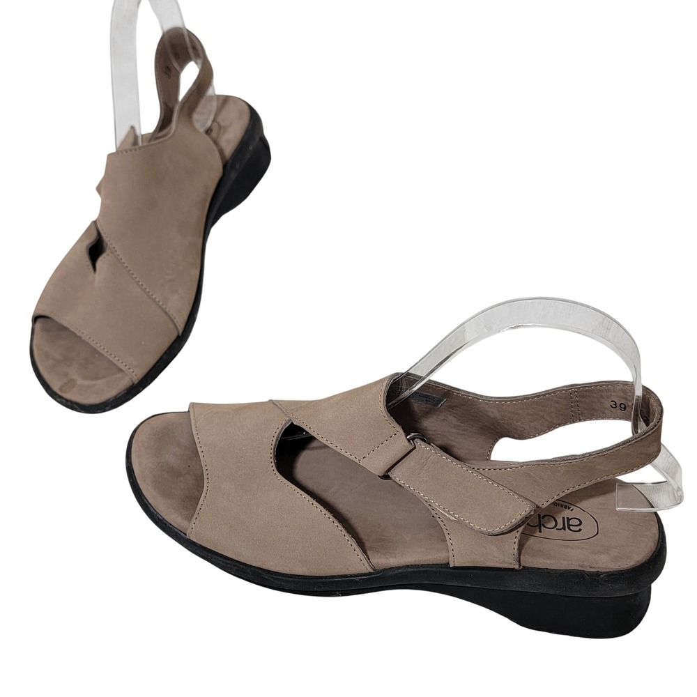 Arche France Samari Slingback Sandals 7751 Taupe Nubuck Leather Peep Toe 39 8